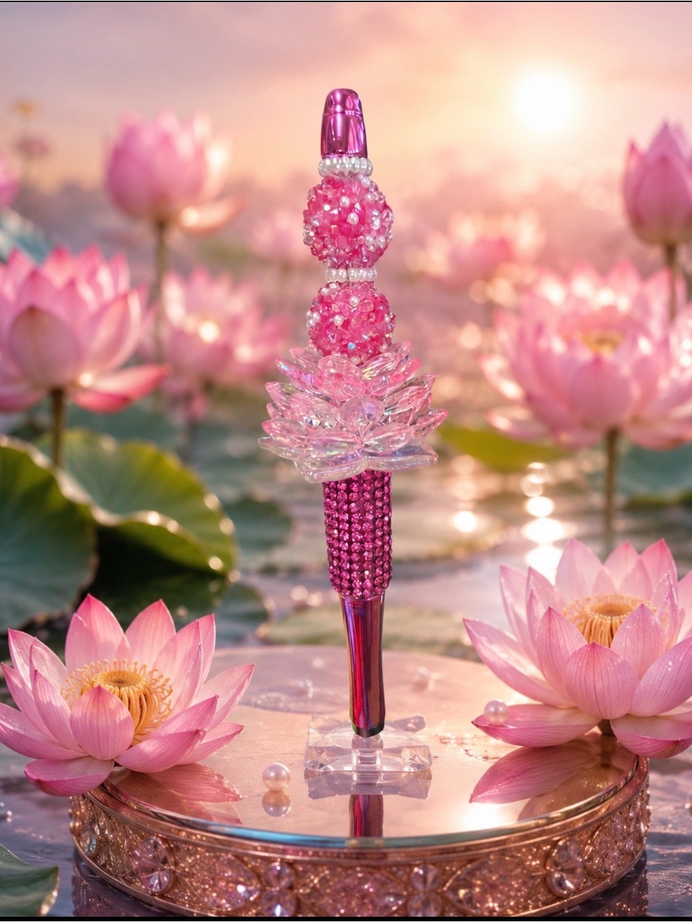 Decorative Pink Lotus Crystal Pen -